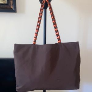 Authentic Salvatore Ferragamo brown tote with logo tie loops